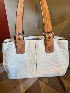 Coach Leather Tote Bag in White with Tan Handles
